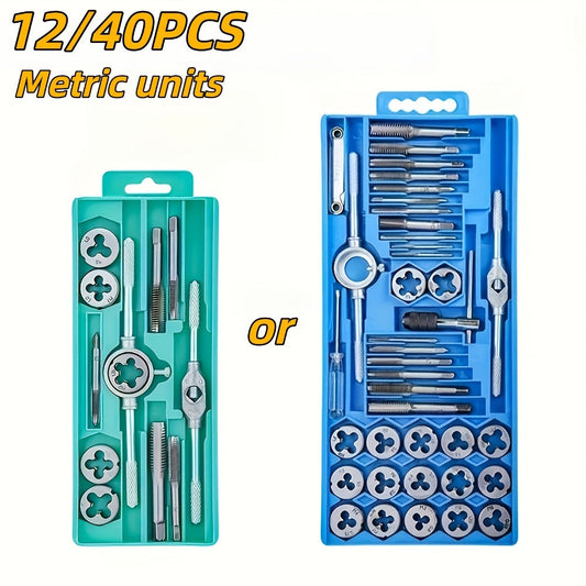 Metric Hand Tap Set for Threading, M3–M12 Range, 12- or 40-Piece Options
