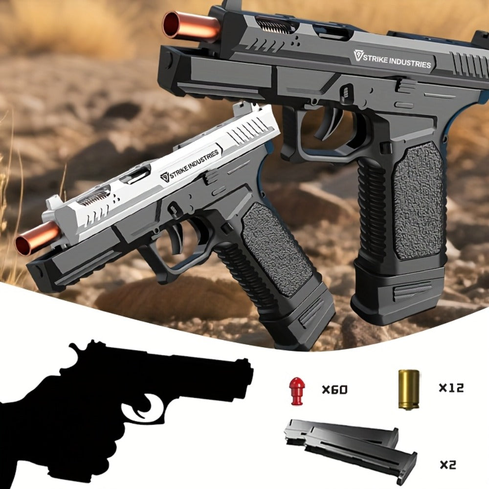G17 Soft Bullet Toy Gun for Boys – Automatic Rapid Fire Foam Dart Blaster Pistol | Realistic Textured Grip | Outdoor Shooting Game Toy | Black & Silver | Kids Gift Ages 6+