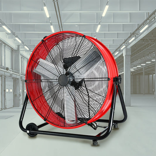 Industrial Floor Fan, 24-Inch 9000 CFM Drum Fan with 3 Speeds, 360° Tilt and Casters