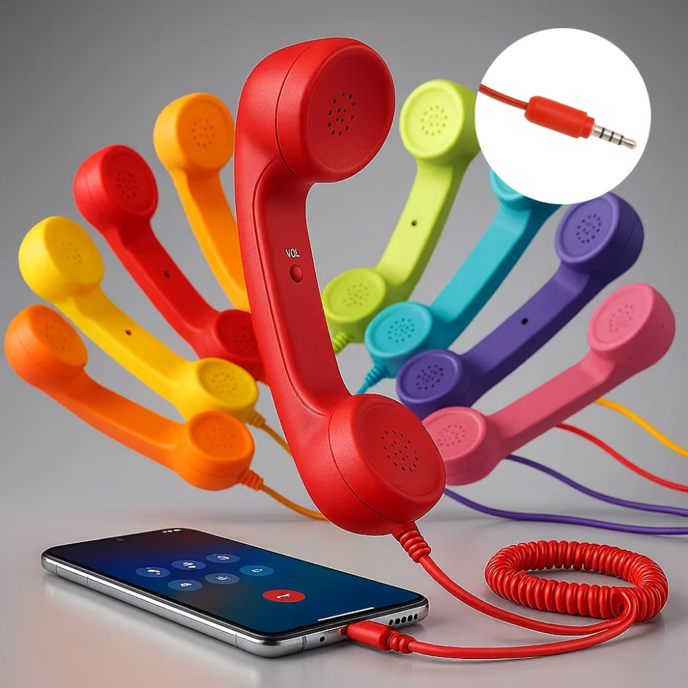 Retro Phone Handset for Smartphone Tablet & Computer – Hands-Free Calling, Volume Control, Clear Sound, 3.5mm & Type-C Compatible, iPhone Android, Multiple Colors, Great Senior Gift