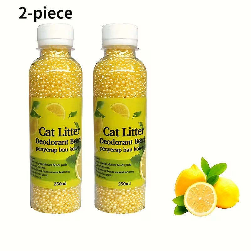 Flushable Cat Litter Deodorizer Beads 2-Pack - Dust-Free Odor Eliminator for Cat Litter Box, Mixed Absorbent Particles, Multiple Scents - Lavender Jasmine Lemon Green Rose, Easy Toilet Disposal