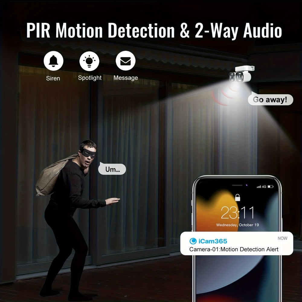8MP Dual Lens PTZ Security Camera Outdoor Indoor WiFi Wireless Surveillance Camera 360° Panoramic View Corner Mount Full Color Night Vision Waterproof IP66