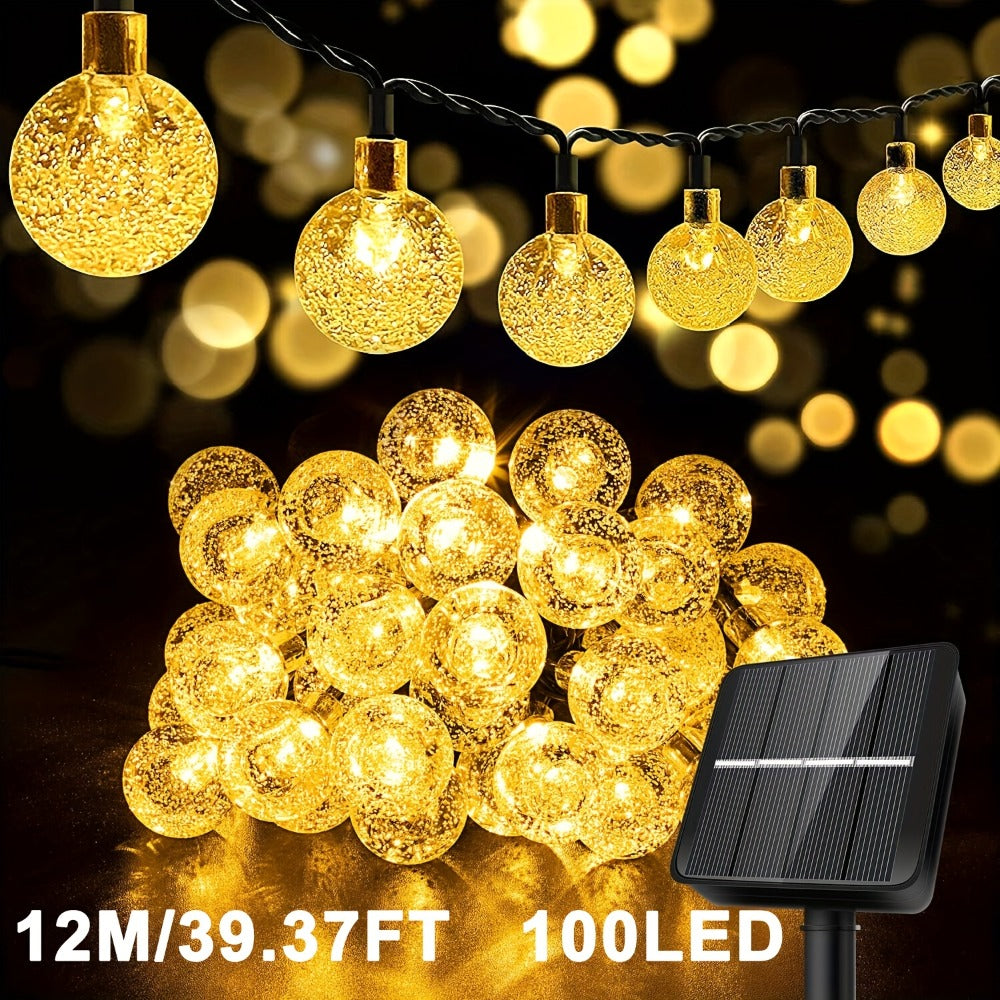 Solar String Lights Outdoor LED – 39/50/72/100/105FT Spherical Bulb & Warm/Cool White with Remote Control | IP65 Waterproof 12-Hour Solar Powered Fairy Lights for Patio, Garden & Festival Decoration