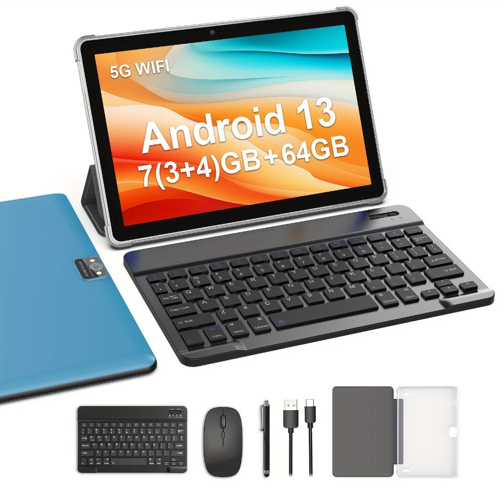 Android 13 Tablet 10 Inch 6000mAh Battery 7GB RAM 64GB ROM 1TB Expandable Storage Quad-Core Processor 8MP Dual Camera 1280x800 IPS Display WiFi Tablet with Protective Case – Blue