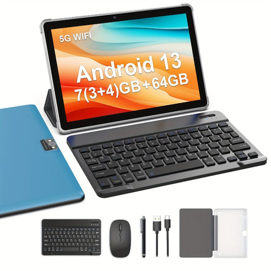 Android 13 Tablet 10 Inch 6000mAh Battery 7GB RAM 64GB ROM 1TB Expandable Storage Quad-Core Processor 8MP Dual Camera 1280x800 IPS Display WiFi Tablet with Protective Case – Blue