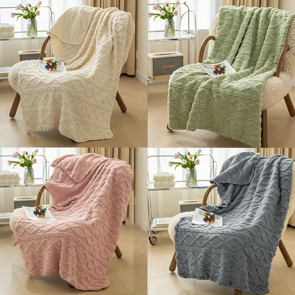 3D Plush Dense Weave Fleece Blanket – Ultra-Soft Warm Throw for Bed, Couch, Travel & Outdoor, Air-Conditioning Friendly, 3 Colors, 2 Sizes