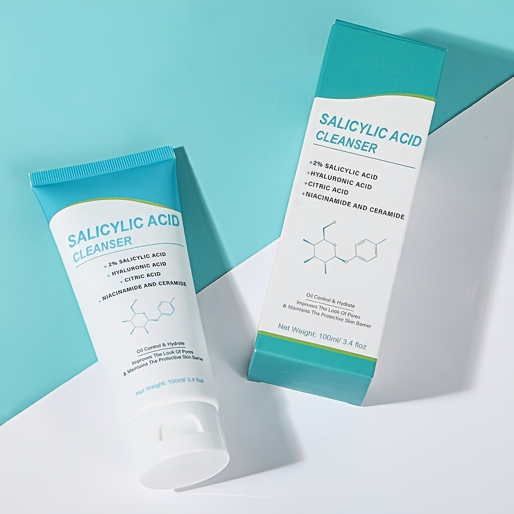 Salicylic Acid Facial Cleanser Gel – Deep Cleansing & Moisturizing with Hyaluronic Acid, Non-Comedogenic, Paraben-Free, Fresh Scent, for All Skin Types, Men & Women, Daily Face Wash