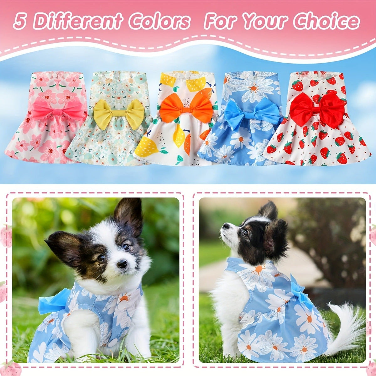 Dog Dress Floral Princess Bow - Cute Puppy Summer Dress for Small Dogs & Cats, Pink & Red Pet Dog Skirt with Bow Decoration, Summer Costume for Yorkshire Chihuahua Small Pets XS to XXL