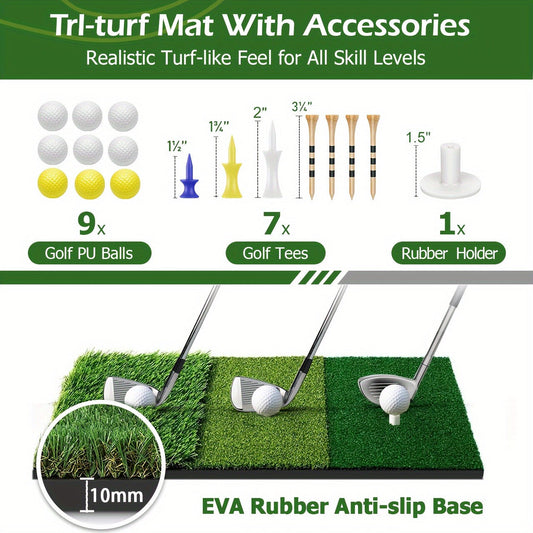 Golf Practice Net and Mat Set, 10 x 7 ft with Balls, Rubber Tees and Carry Bag