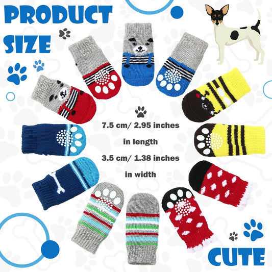 Non-Slip Dog Socks, 24-Piece Pack in 6 Styles with Grip Soles for Indoor Floors