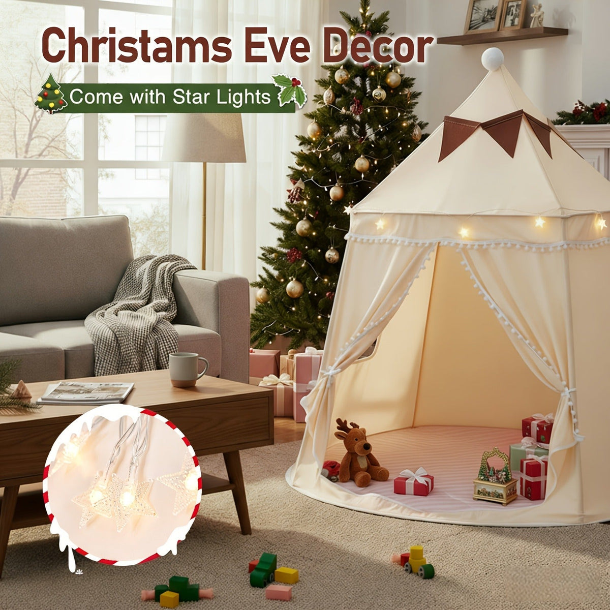 Pop-Up Dome Pet Tent for Large Cats - Automatic Instant Setup Outdoor Indoor Cat Tent House, Available Basic or Deluxe with Mat Star Lights & Flag, Portable No-Assembly Pet Shelter, Patio Garden Use