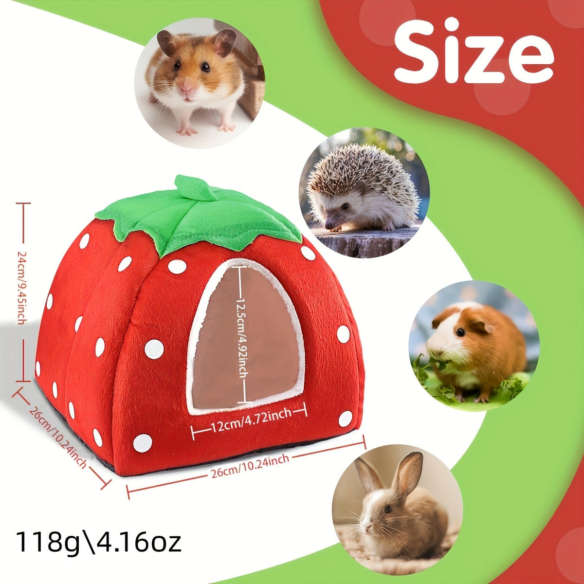 Small Animal Hideaway Bed 2pcs – Strawberry Plush Hideout for Guinea Pigs, Hamsters & Rabbits, Semi-Enclosed Warm Nest with Leaf Design, Washable, Multiple Color Options