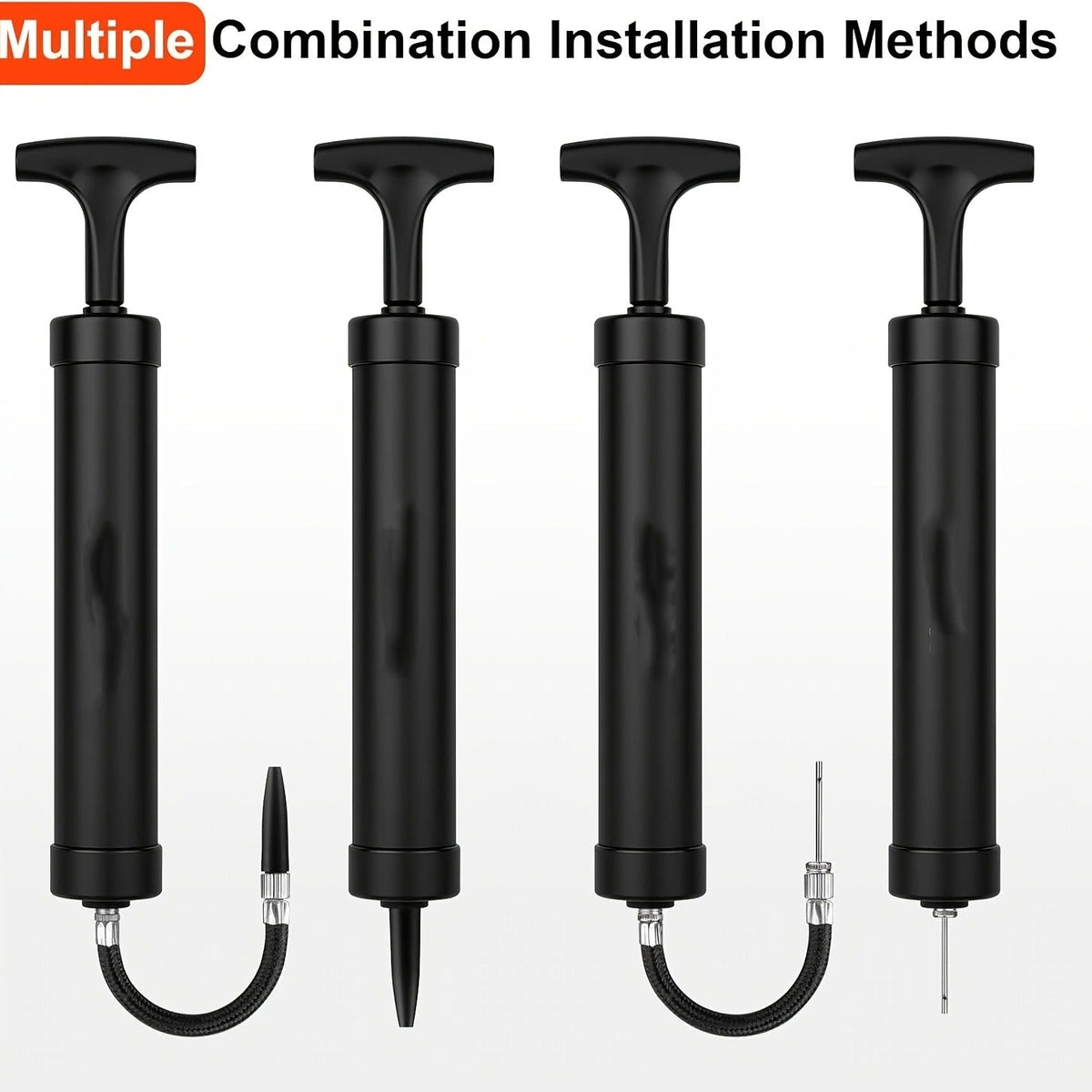 Portable Ball Pump Kit 8 Inch – Manual Air Pump with 5 Needles, Nozzle & Extension Hose for Basketball, Soccer, Football, Volleyball & Rugby – Compact Sports Ball Inflator, Black