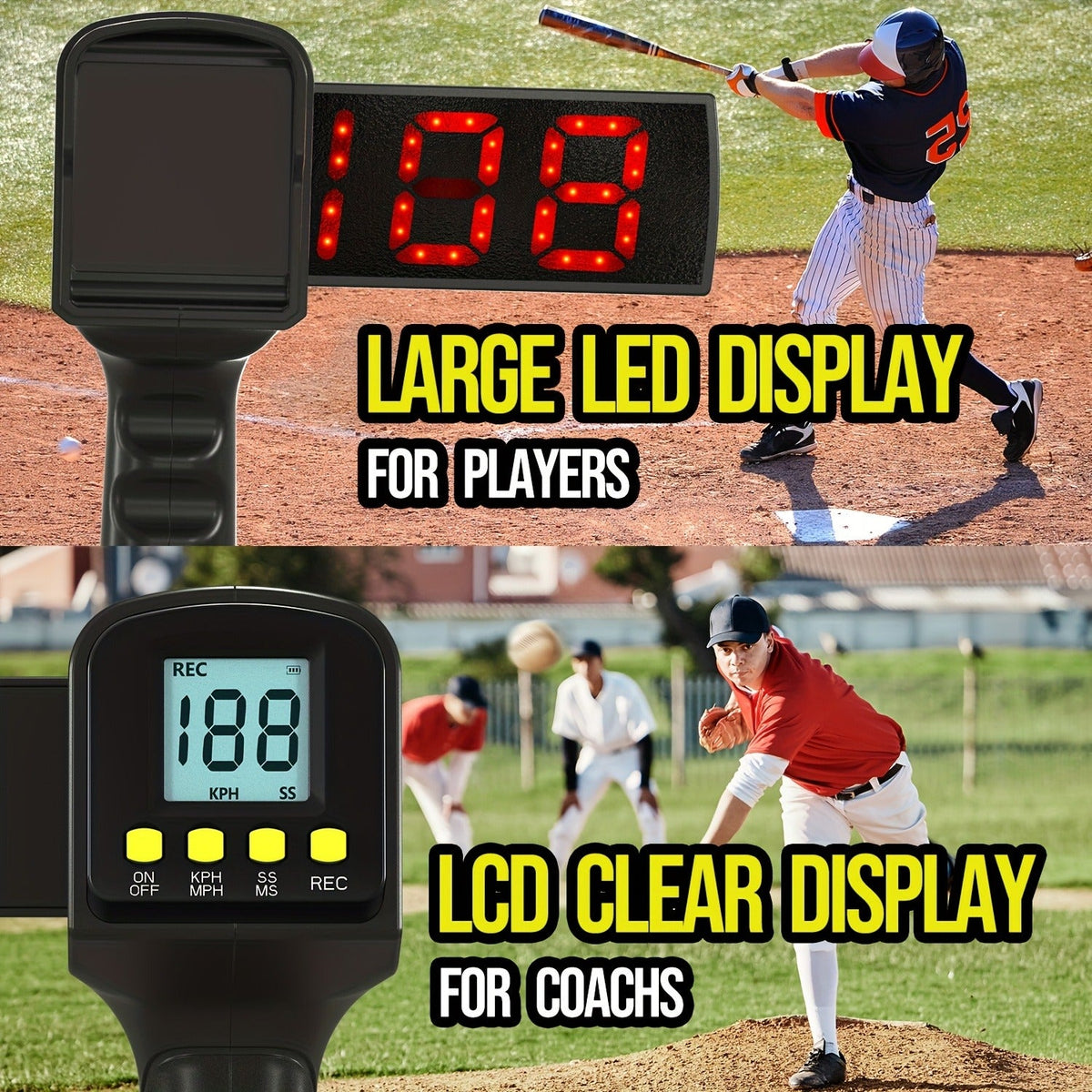 Baseball Radar Gun – LED & LCD Display, Handheld or Tripod Mount