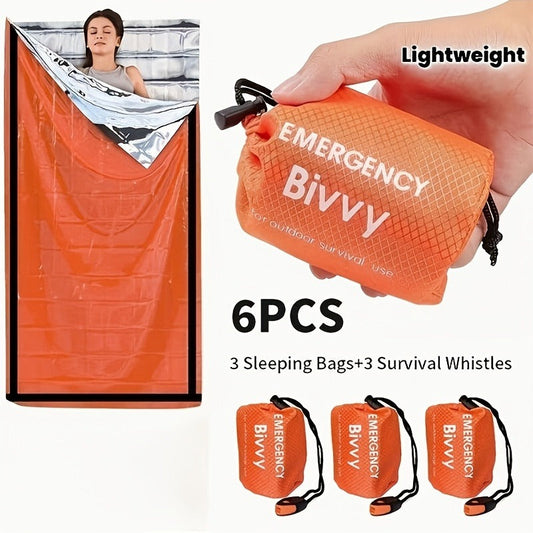 Emergency Thermal Blanket & Survival Sleeping Bag, 6- or 8-Piece Packs