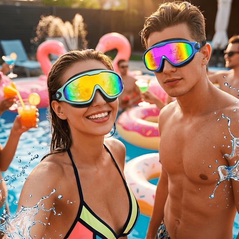 Anti-Fog Swimming Goggles Wide View UV Protection Swim Goggles for Adults Men Women Youth - Mirrored Lens with Earplugs Nose Clip for Triathlon Pool Open Water Training
