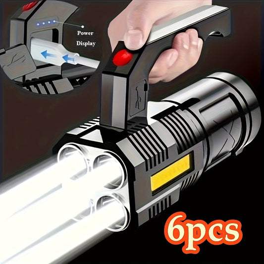 Rechargeable LED Flashlights, Black 6-Pack with COB Side Lights and 6 Lighting Modes
