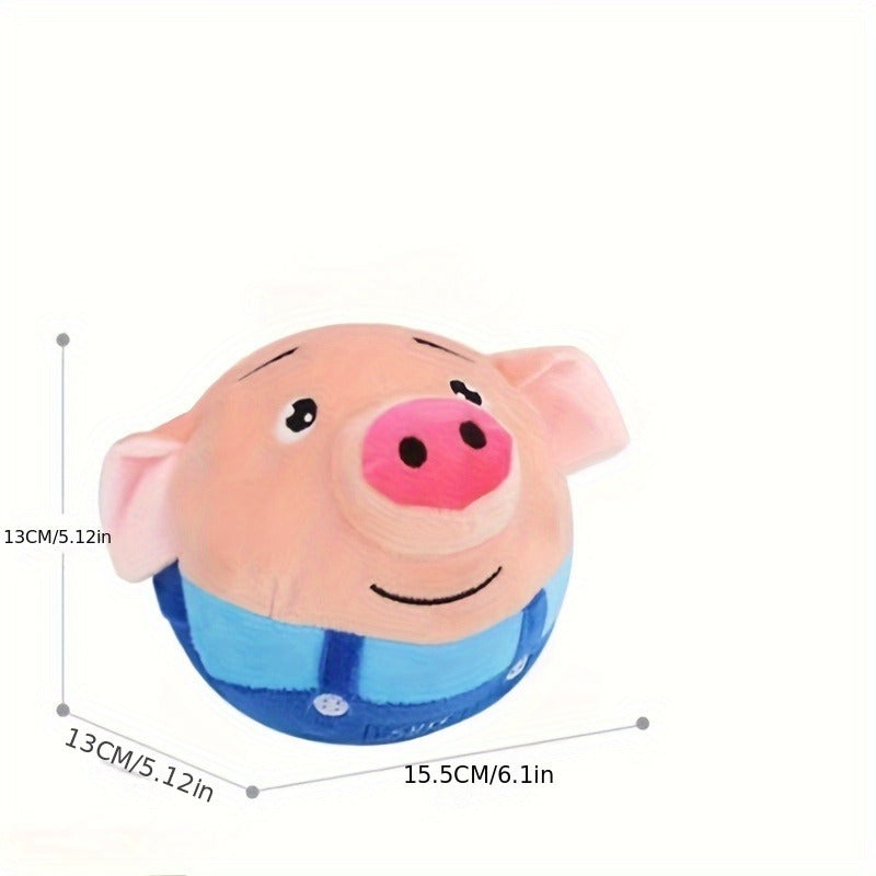 Electronic Rolling Dog Toy Ball - USB Rechargeable Cartoon Pig Plush Toy with Jumping Vibration & Sound, Automatic Self-Moving Washable Interactive Toy for Active Dogs & Puppies