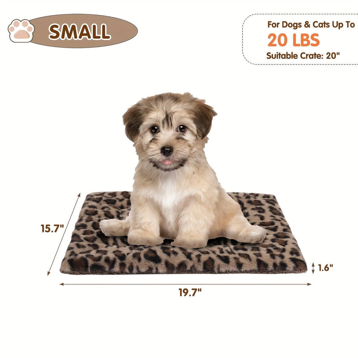 Reversible Plush Pet Mat Leopard Print Fleece Soft Warm Dog Cat Bed Pad Anti-Slip Machine Washable for Crate Car Sofa Floor Small Medium Large Breeds S M