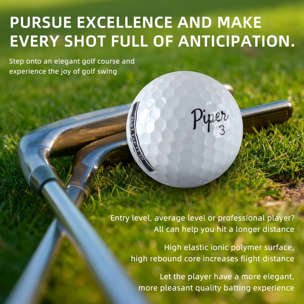Golf Balls 3-Ply PU Cover with Soft Feel & High Visibility Colors, Professional Distance Golf Ball for Competitive Play and Training, Ideal for Adult Golfers