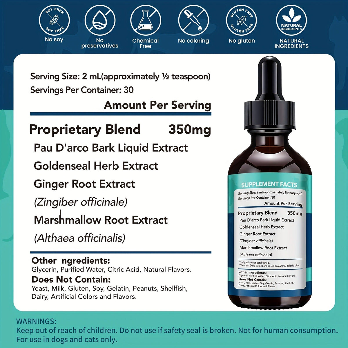 Yeast Supplement Drops for Dogs & Cats – No Odor Formula with Pau D’Arco Bark & Goldenseal Herb Liquid Extract | Easy-to-Use Pet Antifungal Support, 2 Fl Oz (60ml)