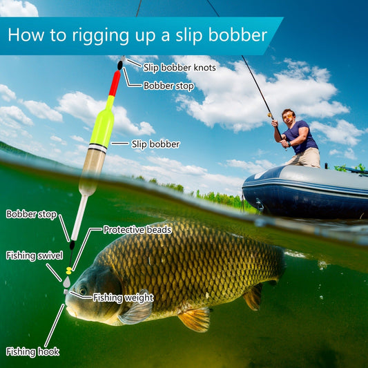 Wooden Fishing Floats, 12-Pack Slip Bobber Set in 6 Sizes for Freshwater Fishing