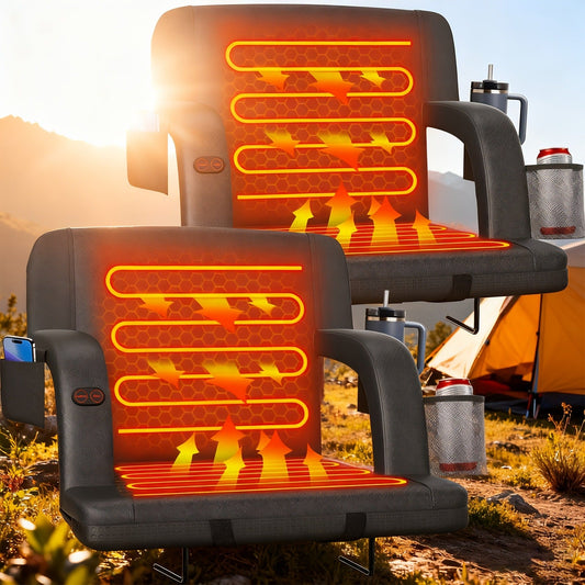 Heated Stadium Seat with Dual-Zone USB Heating, 6 Reclining Positions and Size Options
