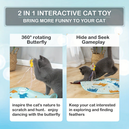 Motion-Activated Cat Toy with Rotating Butterfly & Feather Wand, USB Rechargeable