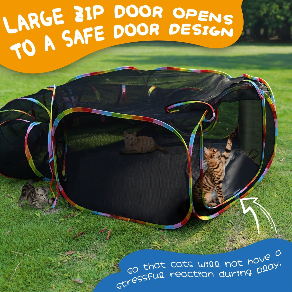 Outdoor Cat Enclosure with Play Tunnel - Portable Catio Tent & Cat Playpen for Indoor Cats, Cage-Free Outside Cat Run with Enclosed Tunnel, Safe Outdoor Exercise Space for Cats & Small Animals
