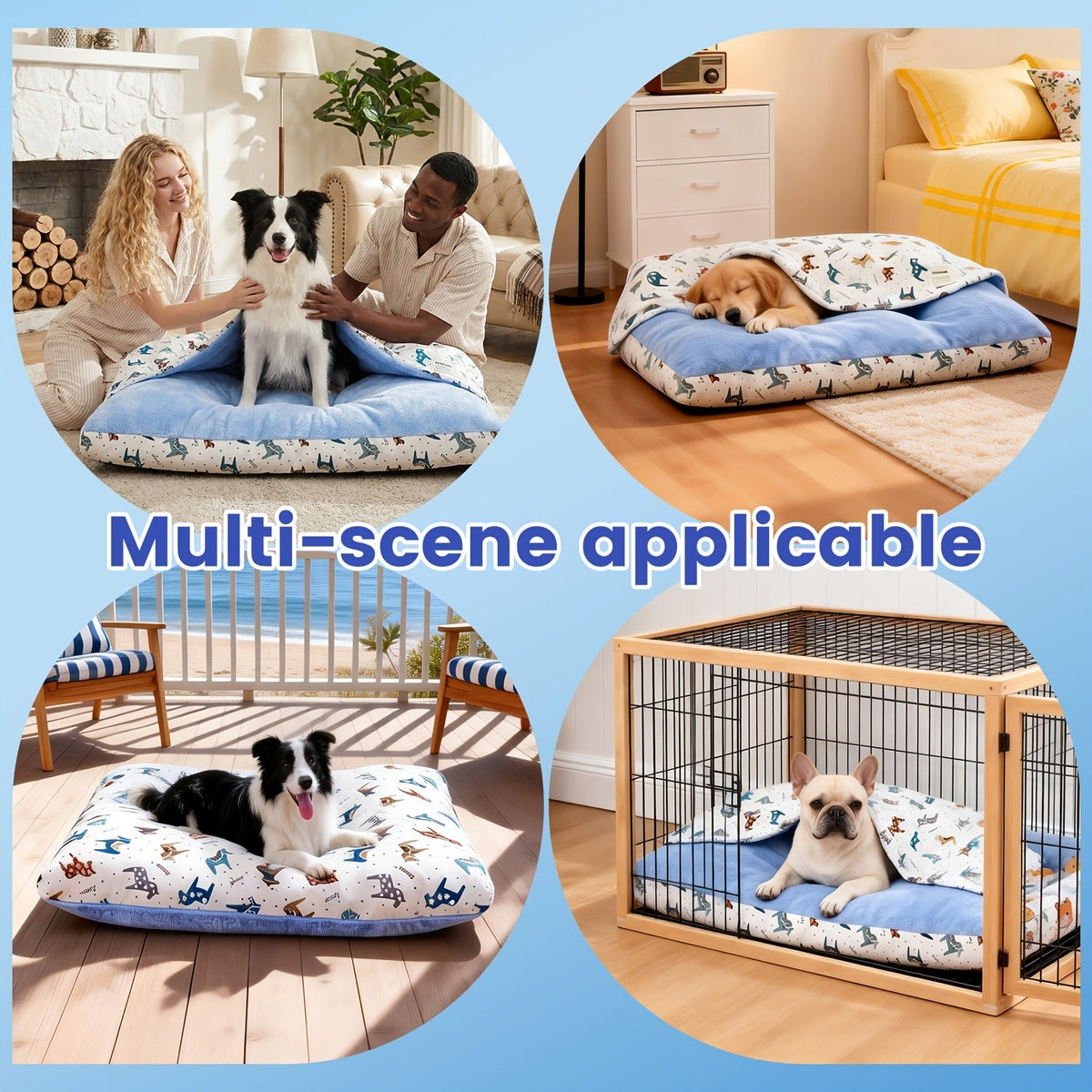 Breathable Washable Dog Bed Mattress – All-Season Pet Mat with Removable Cover & Non-Slip Bottom for Small, Medium & Large Dogs | Cute Animal Patterns