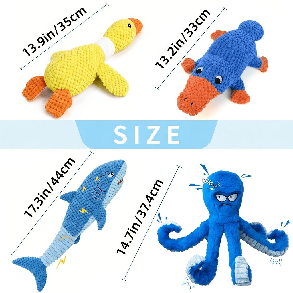 Squeaky Plush Dog Toys for Small Medium Large Dogs - Crinkle Stuffed Animal Chew Toy for Puppies, Shark & Platypus Design, Interactive Teething Toy for Aggressive Chewers, Fun Pet Gift