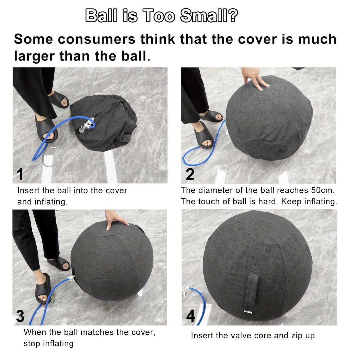 Exercise Ball Chair 65cm with Fabric Cover – Stability Balance Ball Seat for Home Office Desk, Yoga Pilates Birthing Ball, Relieves Back Pain & Improves Posture, Grey & Black, Anti-Burst Design