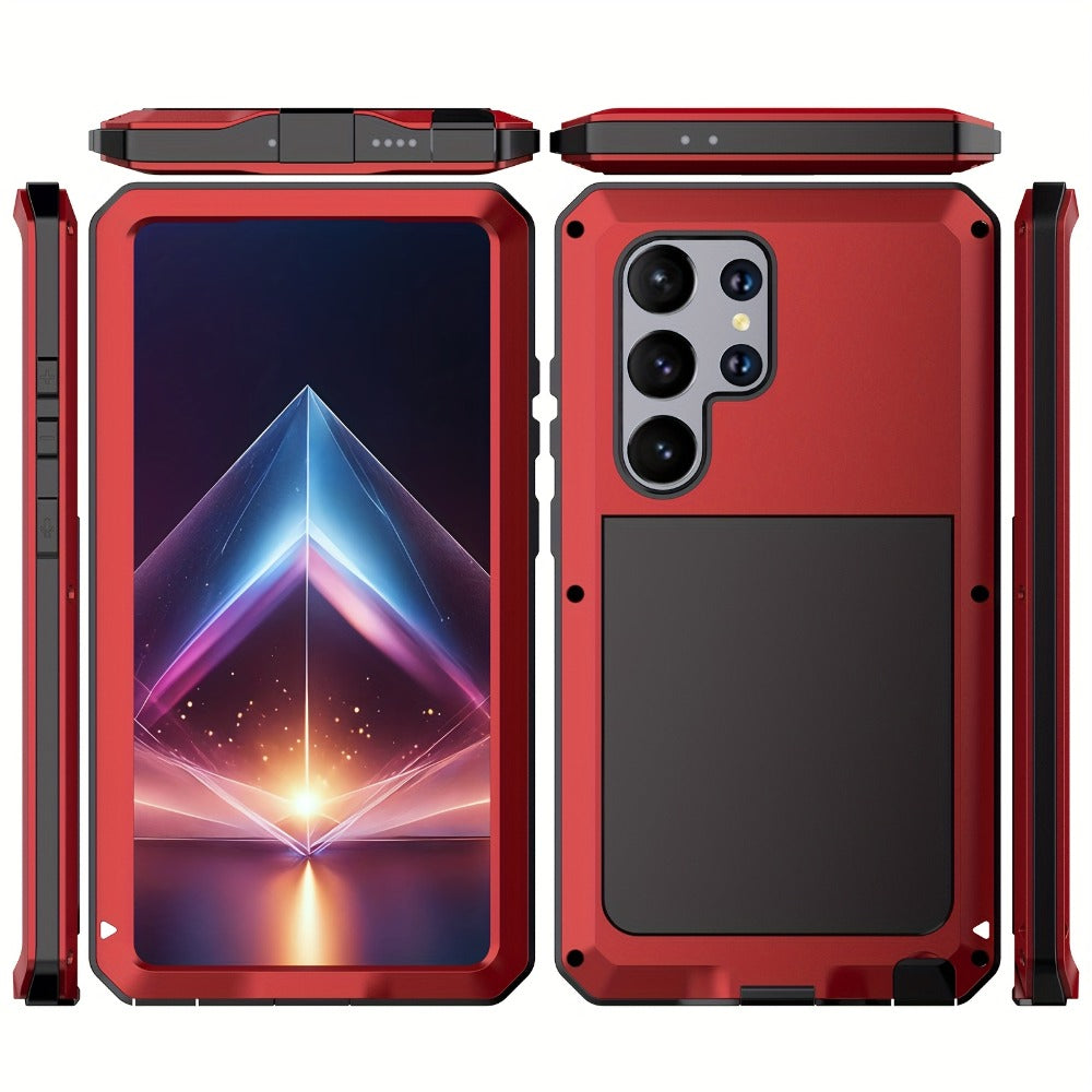 Heavy Duty Samsung Galaxy S24 Ultra Case Rugged Metal with Built-In Glass Screen Protector – Military-Grade Shockproof Dustproof Drop Protection Hard Cover, Compatible with Galaxy S23 Ultra S-Pen