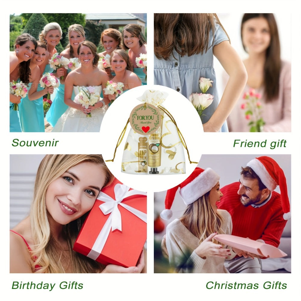 Bridal Shower Favors Hand Cream and Lip Balm Gift Set 24pcs Moisturizing with Glycerin Hyaluronic Acid Includes Thank You Cards Heart Shaped Gift Bags for Women Party Favors Baby Shower