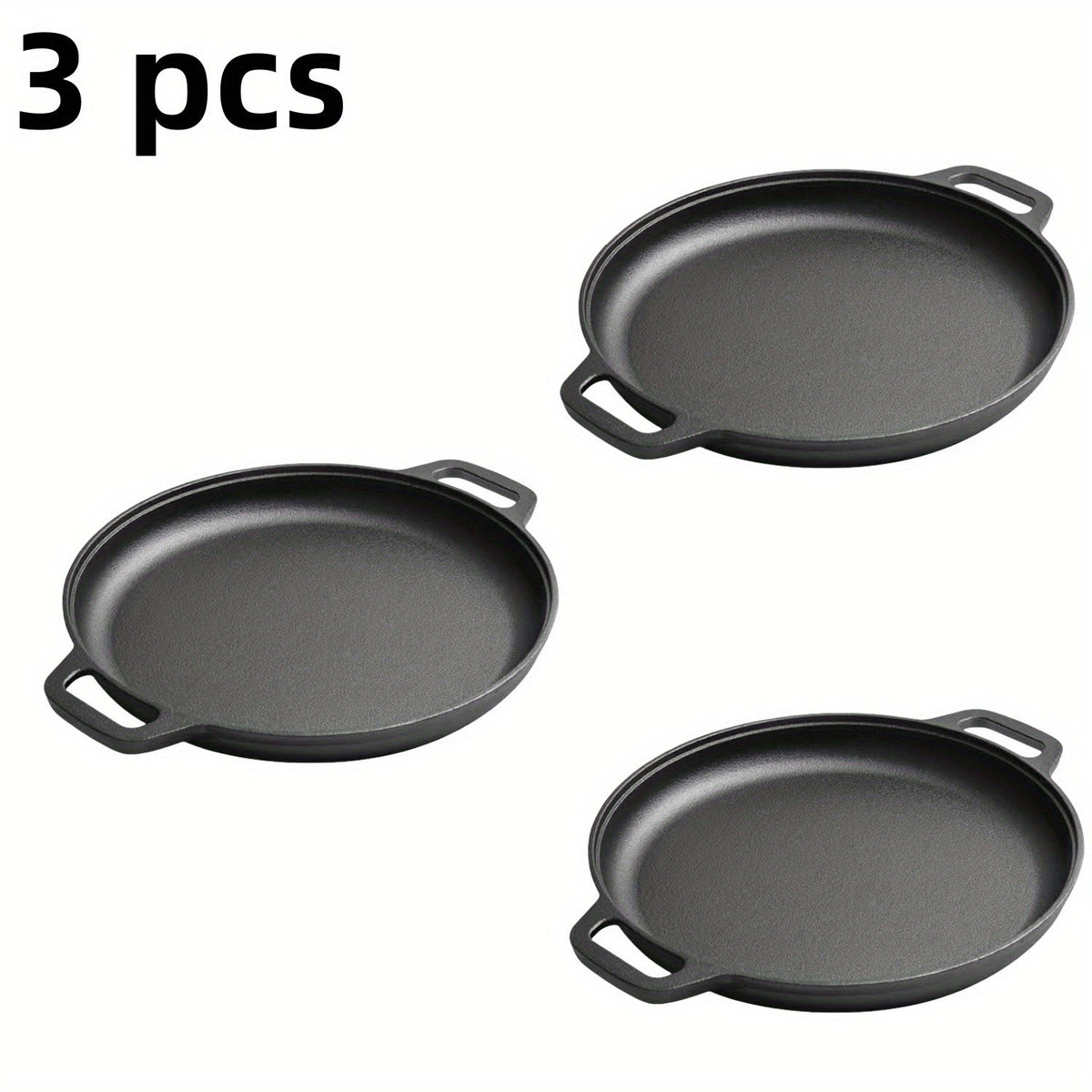 Pre-Seasoned Cast Iron Pan Set - Non-Stick Multifunctional Skillet for Pizza Home Kitchen Outdoor Cooking, Even Heating Compatible with All Stoves, 1/2/3 Piece Options