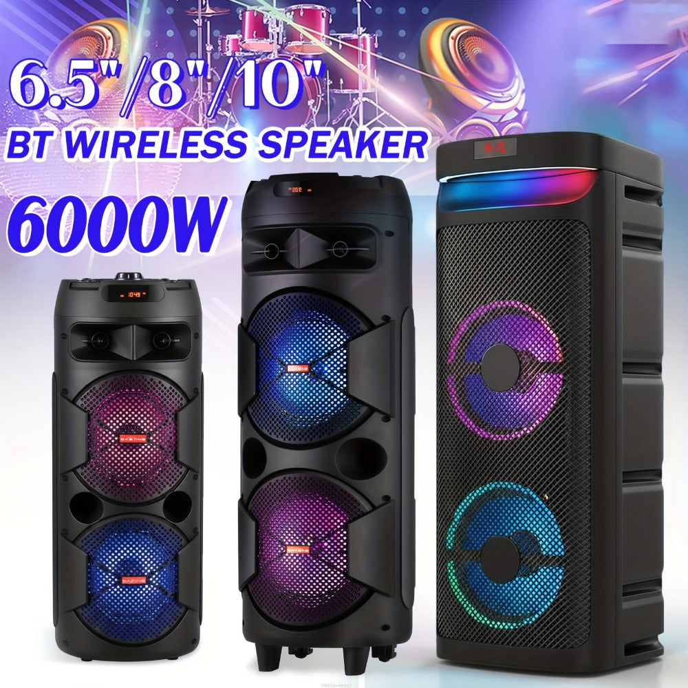 Wireless Party Speaker with Dual Subwoofers & RGB Lighting – FM Radio, USB/TF Card Playback, TWS Stereo Pairing, 20-Hour Battery, Portable Bluetooth Boombox for Outdoor & Indoor Parties