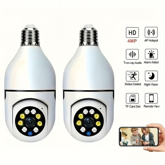 Light Bulb Security Camera 4MP 360° Panoramic 2-Pack, Dual-Band 5GHz/2.4GHz WiFi, Night Vision, Two-Way Audio, App Control – Indoor Home Garage Nanny Pet Cam