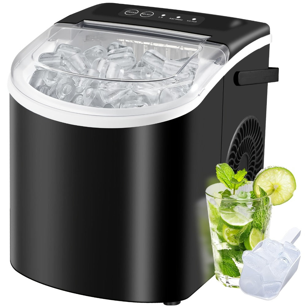 Ice Maker with Basket & Scoop – 26 Lbs/Day Countertop Bullet Ice Machine, 9 Cubes in 6 Mins, Self-Cleaning, 5 Colors Pink White Green Silver Black, for Home, Kitchen, Office, Bar, RV & Camping