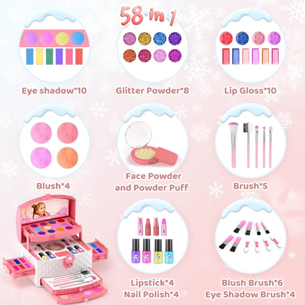 Princess Pretend Play Makeup Set, 58 Pieces with Brushes & Case