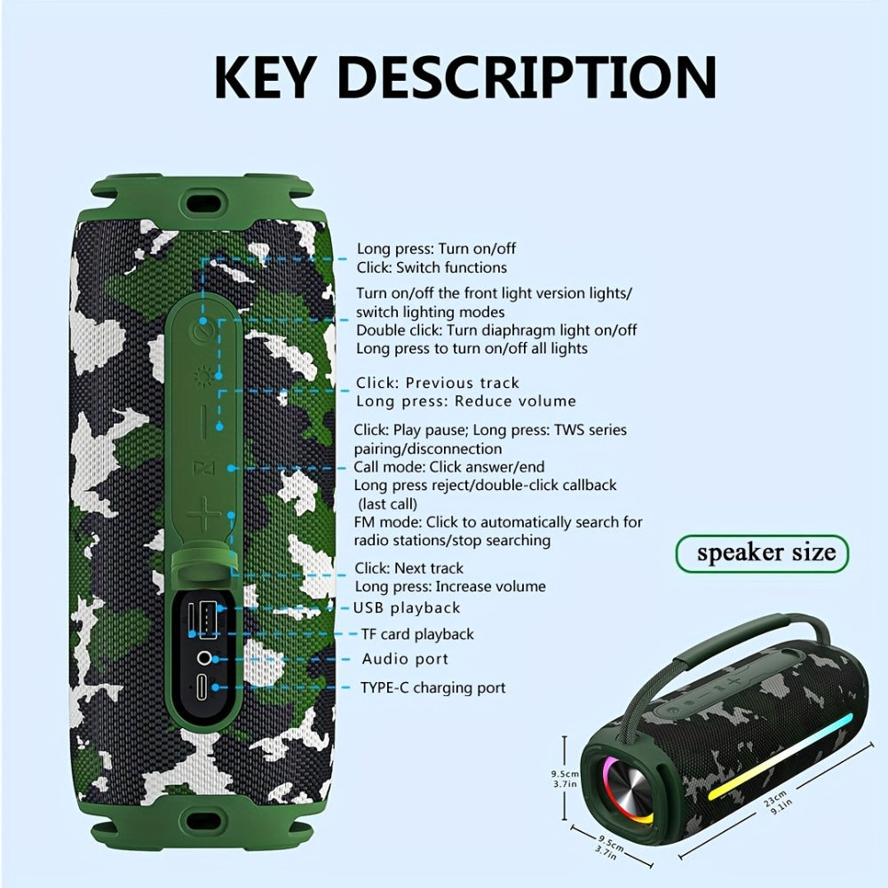 50W Bluetooth Speaker IPX6 Waterproof with LED Lights, Portable Wireless Speaker Rich Bass FM Radio USB TF Card Playback, Loud Outdoor Speaker for Parties Camping Beach Home