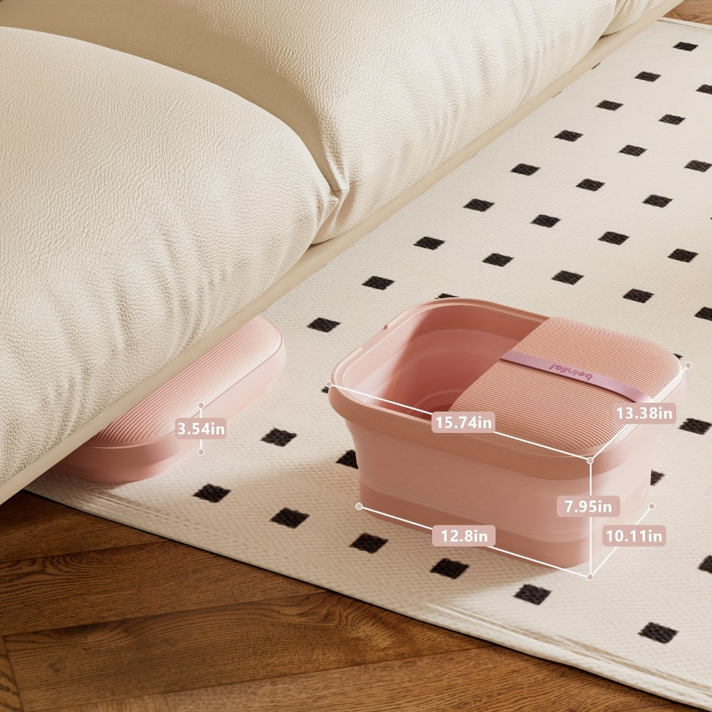 Collapsible Foot Bath Spa Massager with Heat Bubble Jets Massage Rollers LED Light Foldable Pedicure Foot Soak Tub Built-In Scrubber Home Use Gift for Women