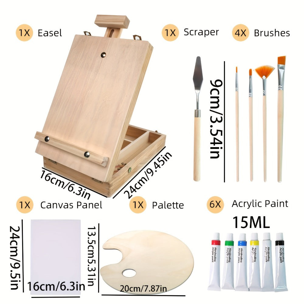 Plein Air Painting Set, 14 Pieces with Portable Sketch Box and Tabletop Easel