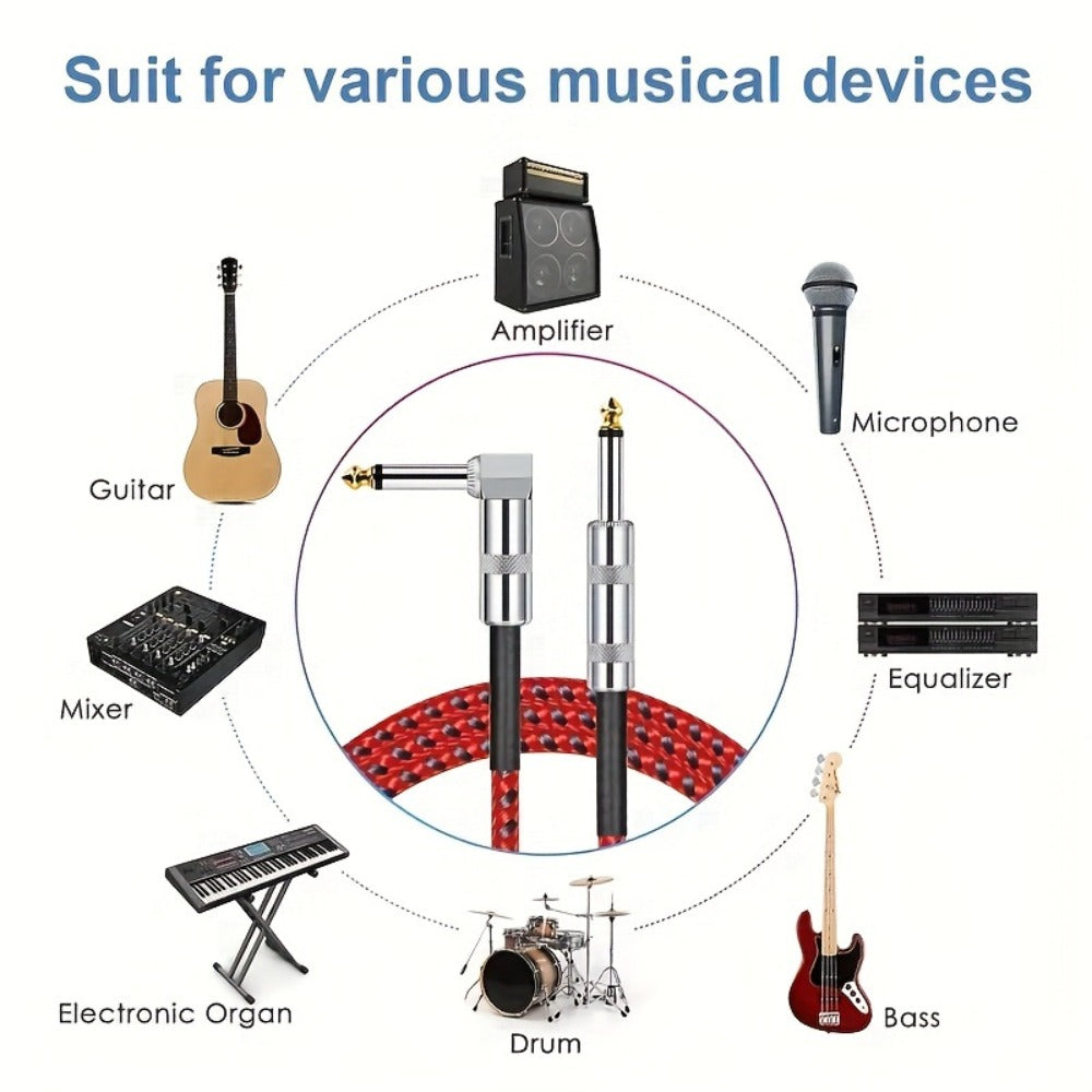 Guitar Bass Amplifier Cable with RCA Connectors – 10ft & 20ft, Tinned Copper Core, Durable Flexible Round Design, Universal Instrument Amp Cable for Electric Guitar, Bass, Keyboard & More