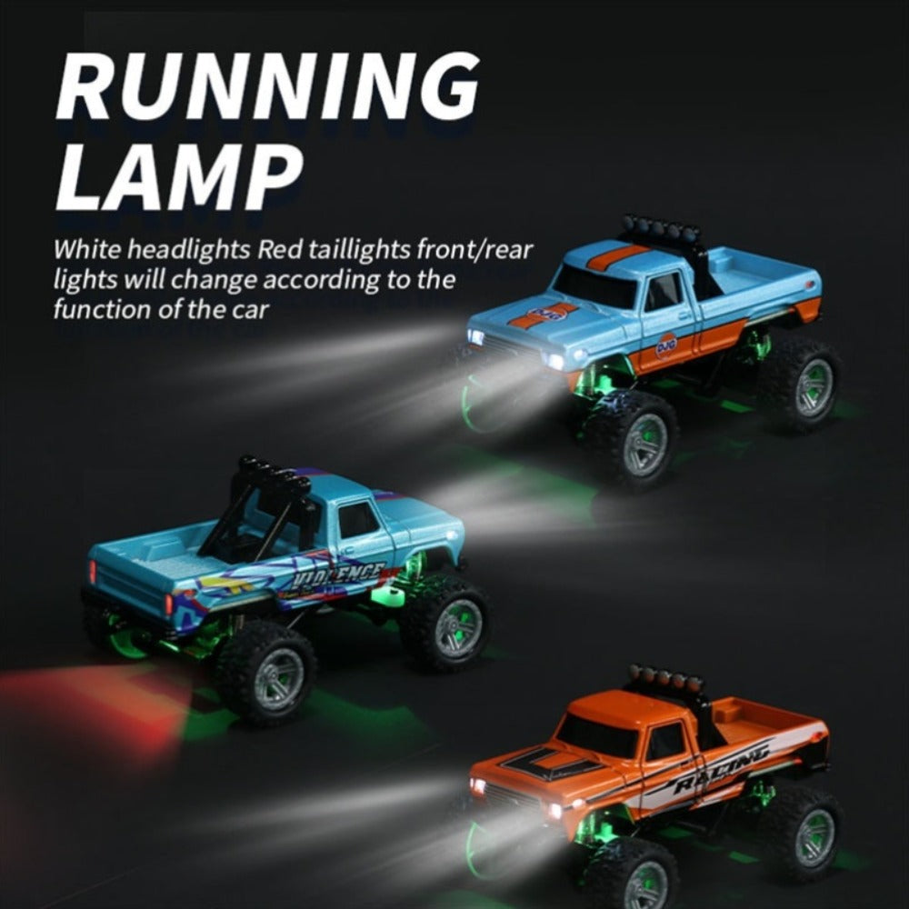 1:64 Mini RC Truck with Trailer and LED Lights, Green, Gray or Blue