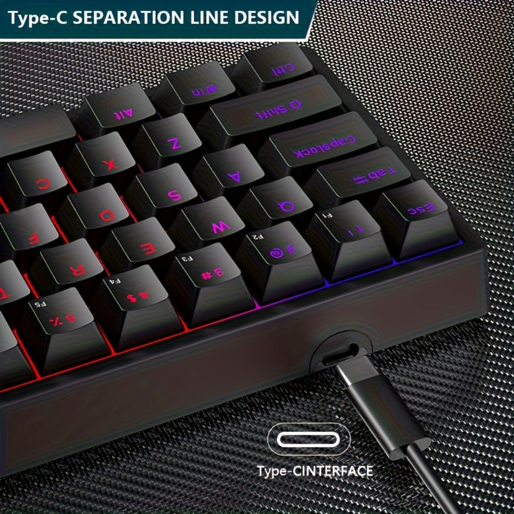 Mechanical Keyboard 61 Key Wired Cyan Switch RGB Backlit Double Shot Keycaps Compact Gaming Keyboard USB Cable for PC Mac Gamers Office Typists Business Travelers