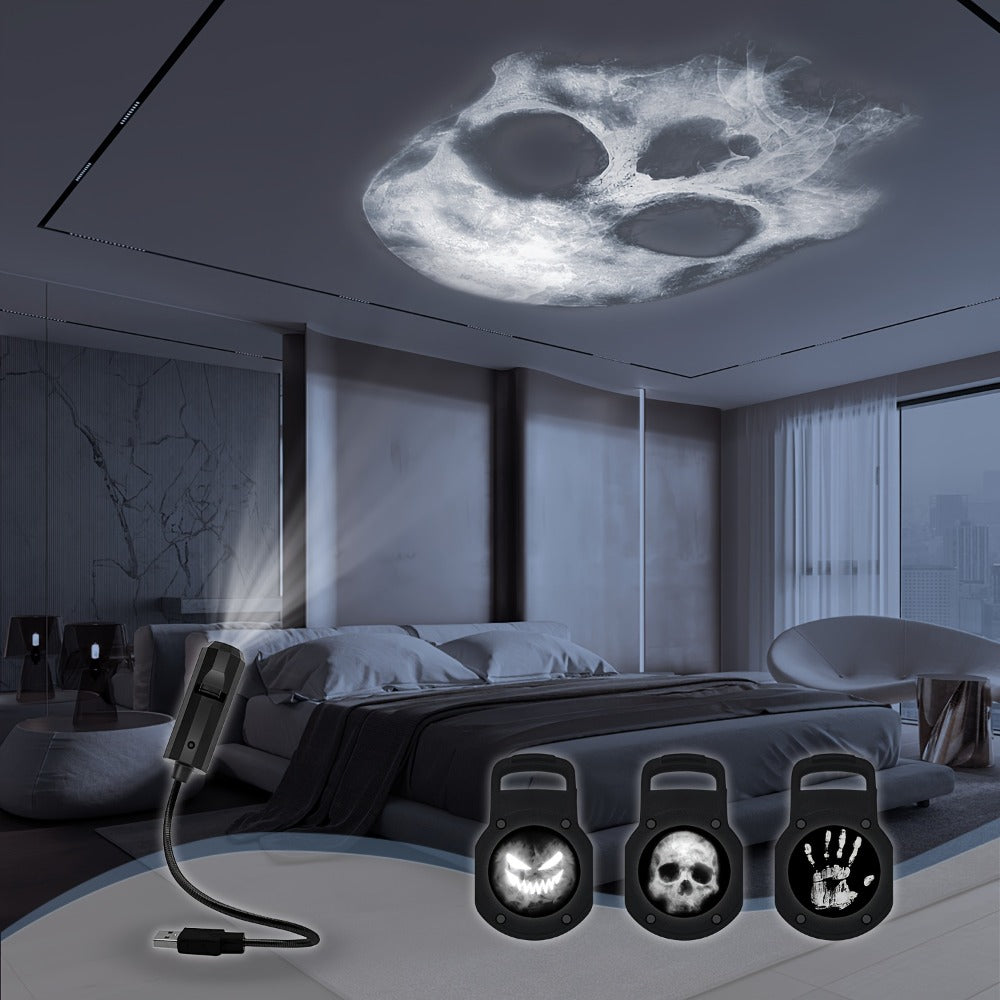 Skull LED Night Light USB-Powered 360° Rotatable Touch Control – Interchangeable Skull & Palm Print Faces, Spooky Atmosphere Lamp for Bedroom Living Room Ceiling Decor, Halloween Gift