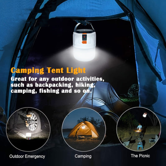 Solar Camping Lanterns, T95 4-Pack with Power Display, USB Charging and 3 Light Modes