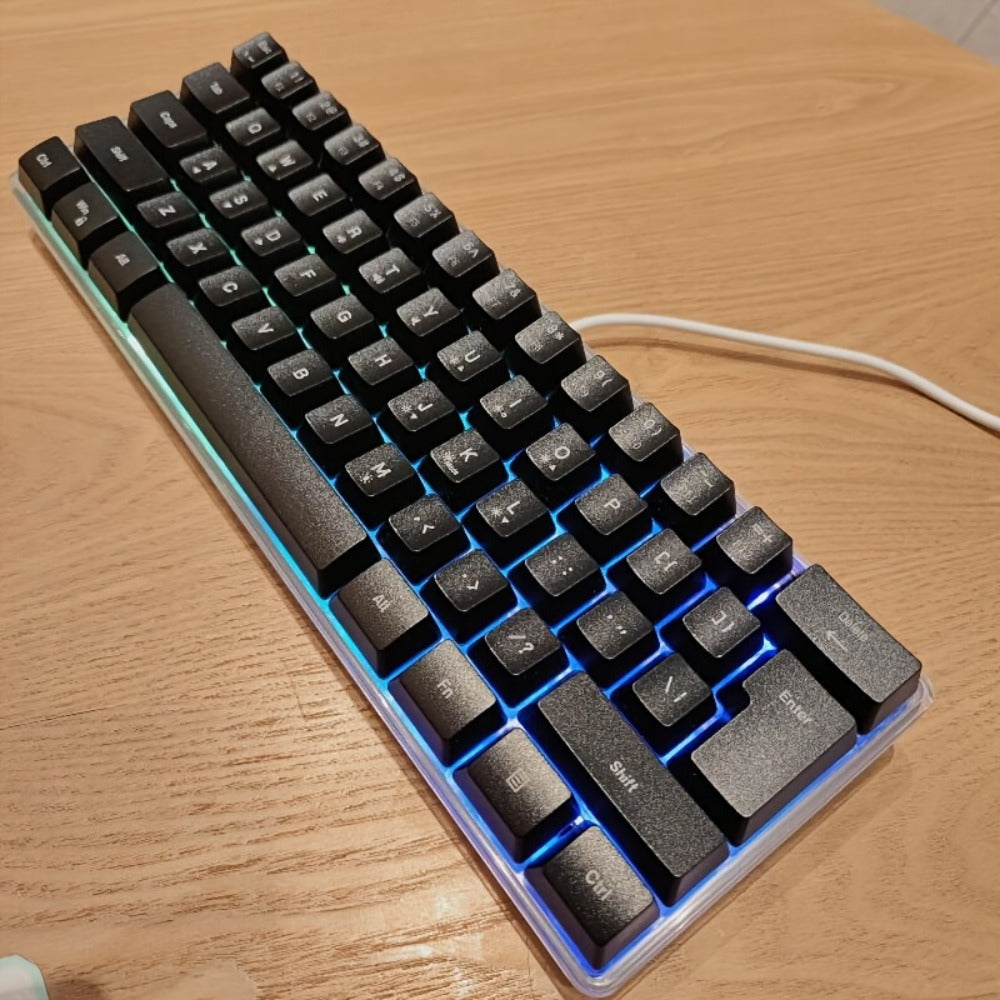 RGB Gaming Keyboard 68 Key Wired Mechanical Feel with RGB Backlight Film Switch Keycap Detachable Cable Compact TKL Layout for Gaming Office PC – 61/68 Key Multi-Color Options (K701)