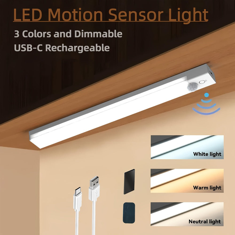 Motion Sensor Light 3 Pack USB Rechargeable LED Cabinet Light Dimmable 3 Color Temps Magnetic Base for Kitchen Closet Stairs Hallway Bedroom 7.87" 11.81"