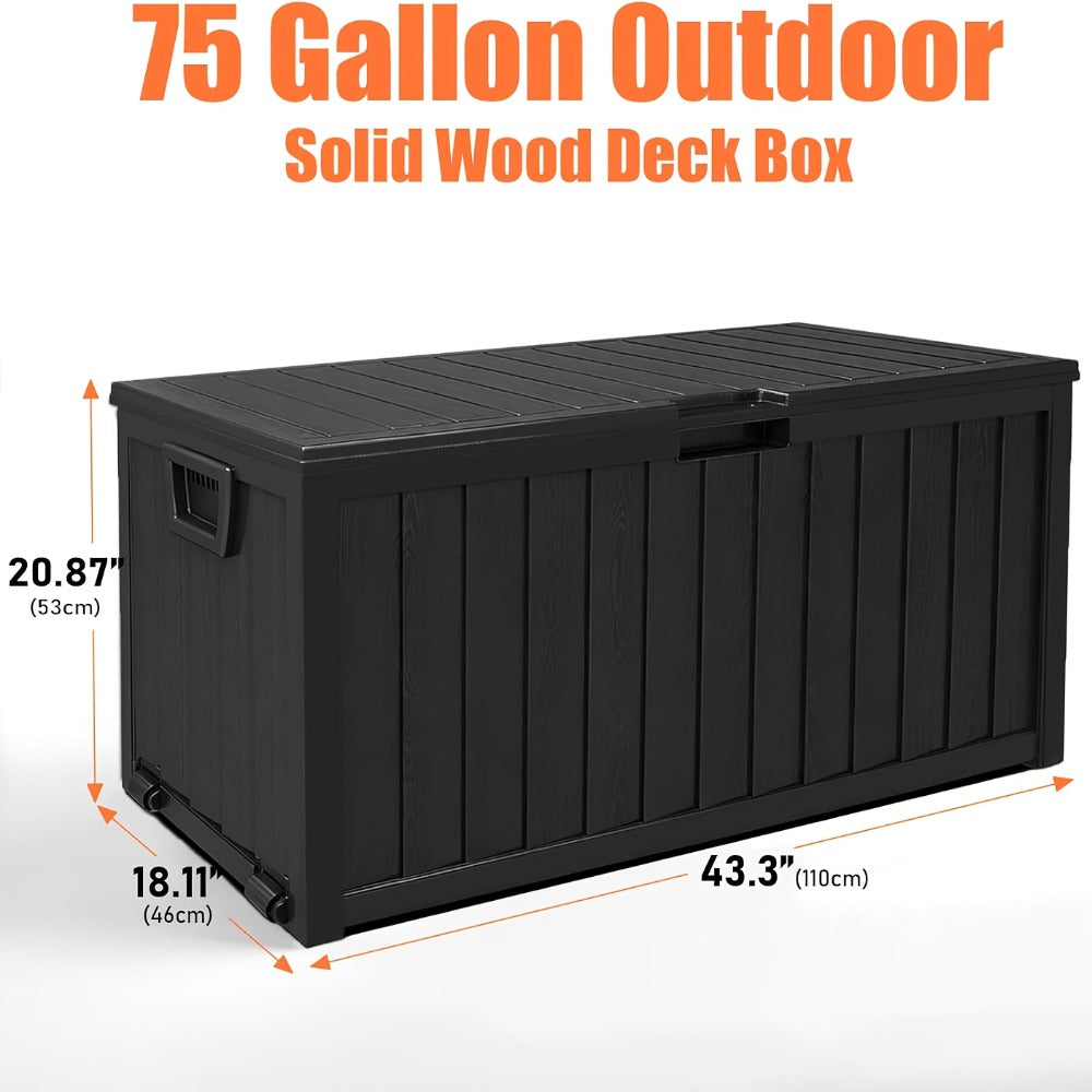 75 Gallon Outdoor Storage Box Waterproof Deck Box with Handles & Wheels – Large Patio Storage Cabinet for Pool Accessories, Garden Tools & Outdoor Furniture | Easy Assembly Lockable Deck Storage Chest